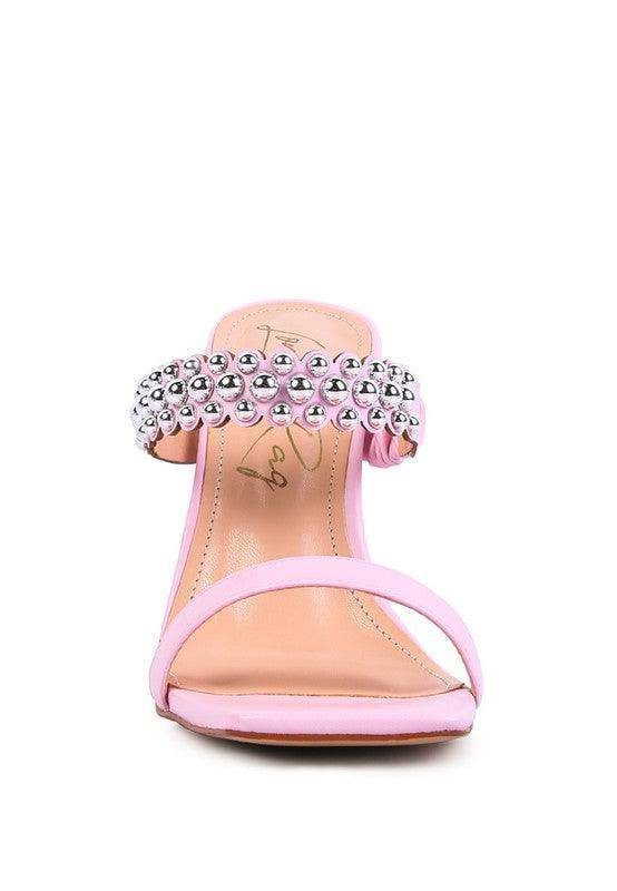 Rag Company stylish ball heel shoes in pink with fashionable silver embellishments on the strap