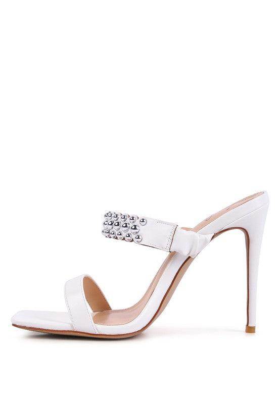 Rag Company stylish ball heel shoes in white with embellished strap and high stiletto heel