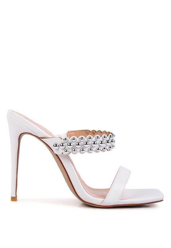 Rag Company stylish ball heel shoes in white with decorative metal accents for fashionable outfits