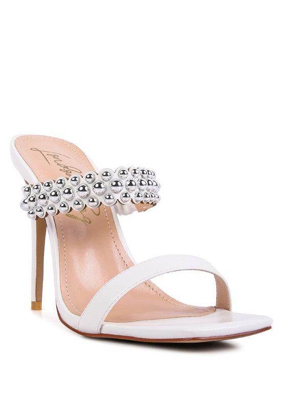 Rag Company stylish ball heel shoes in white with a pearl accent strap for a chic look