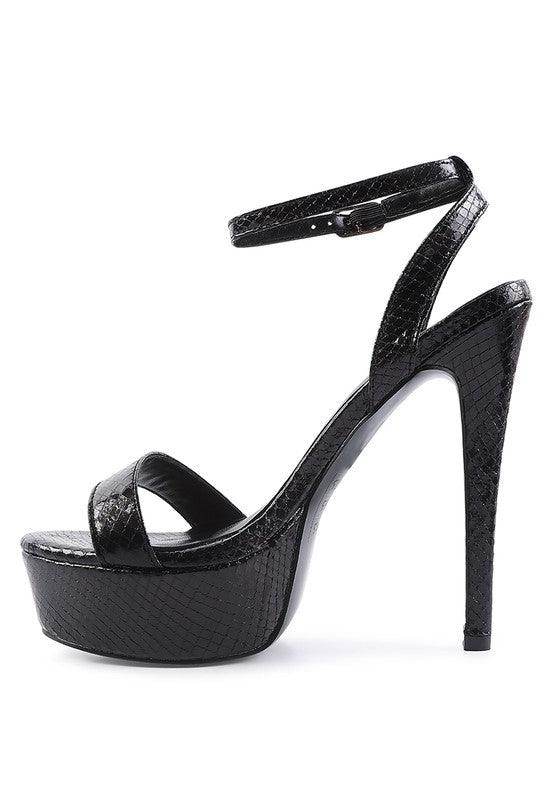 Rag Company stylish vacation sandals with a sleek black design and high stiletto heels