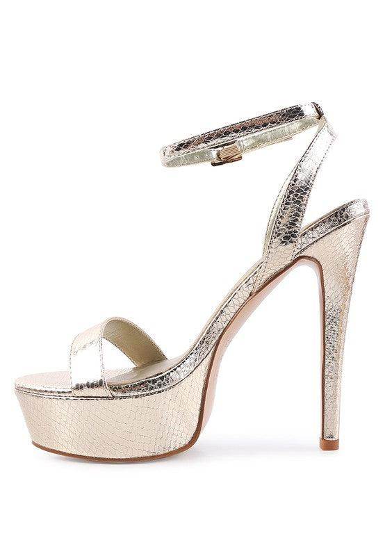 Rag Company Stylish Vacation Sandals with Stiletto Heels and Shiny Gold Finish