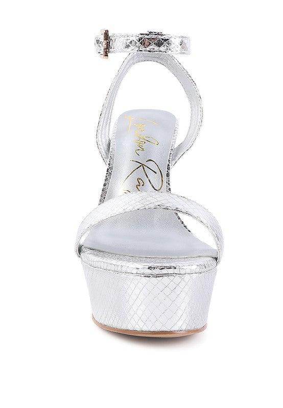 Rag Company Stylish Vacation Sandals in Silver with Chic Ankle Strap and Platform Heels