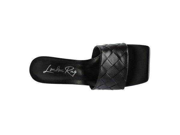 London Rag Women's Stylish Woven Sandals in Black with a Chic Square Toe Design