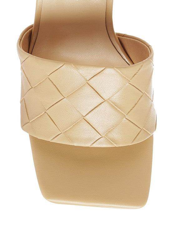 Rag Company stylish woven sandals in beige with a comfortable block heel for elegant summer wear