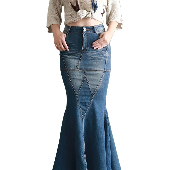 Women's Skirts Long Denim Mermaid Style Jean Skirts For Women Stretch S-Xl