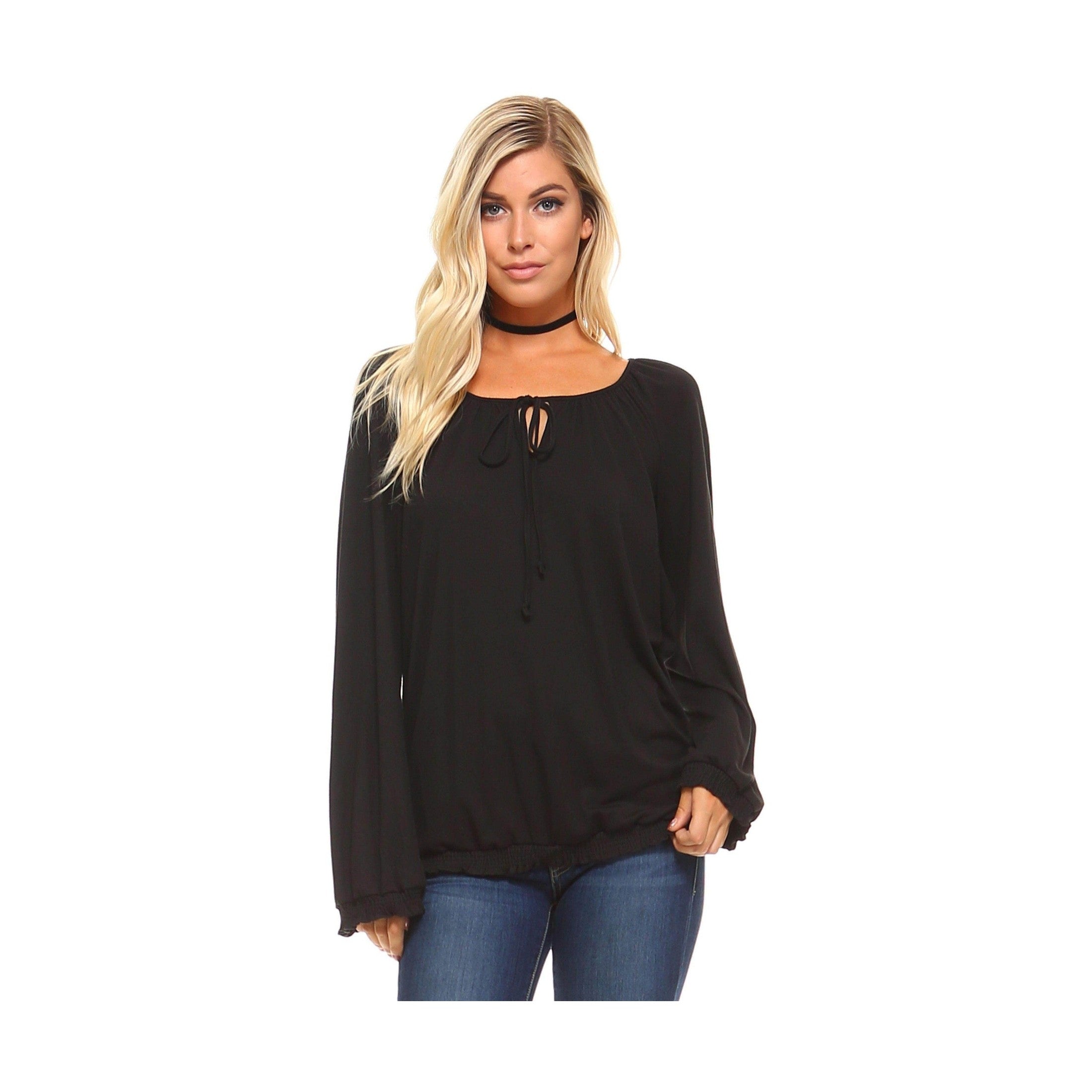 Ivory Felix long sleeve black top with tie detail and soft fabric for a stylish look