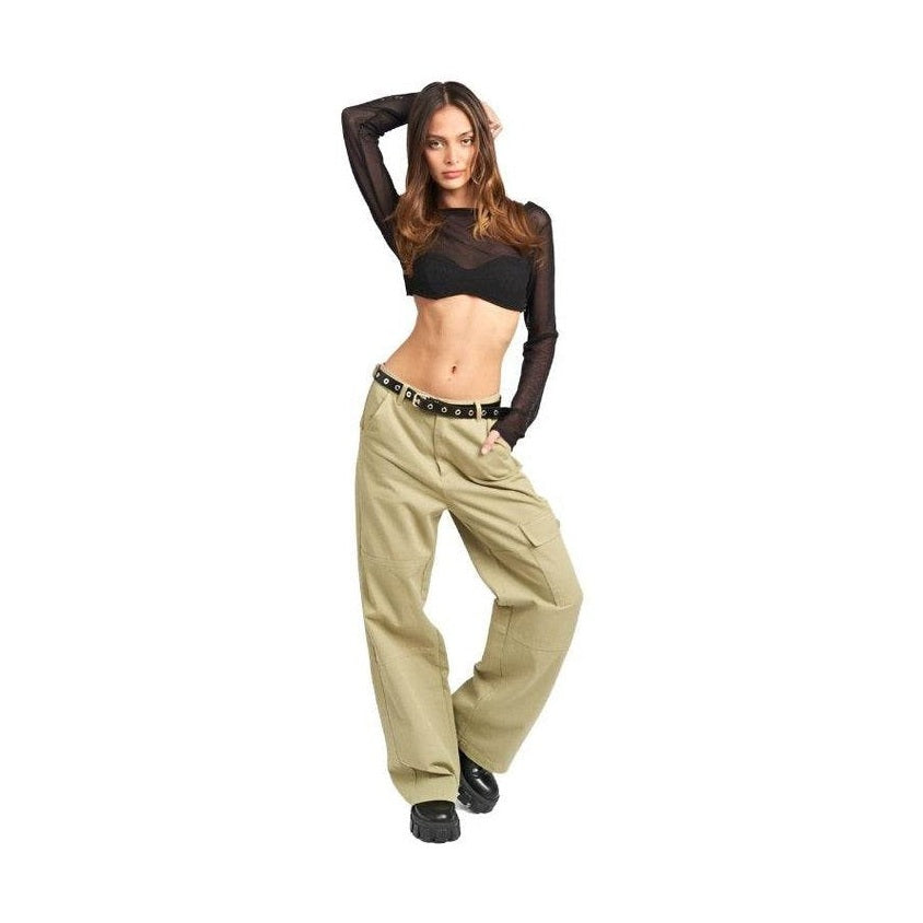 Emory Park long sleeve cropped vacation top in black paired with stylish wide-leg trousers
