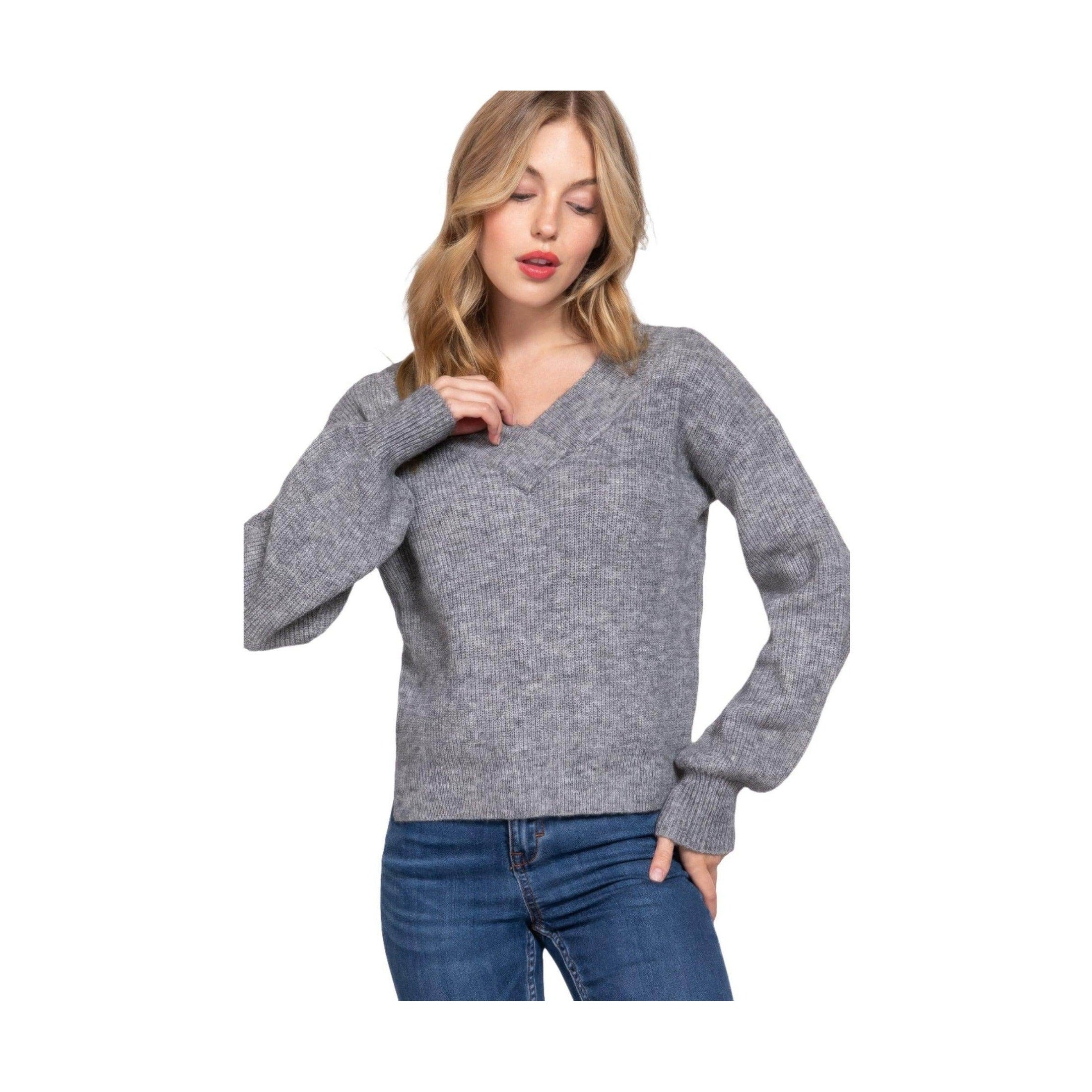 Long Sleeve Double V-neck Sweater - VacationGrabs