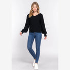 Long Sleeve Double V-neck Sweater - VacationGrabs