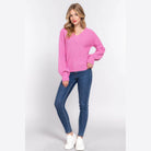 Long Sleeve Double V-neck Sweater - VacationGrabs