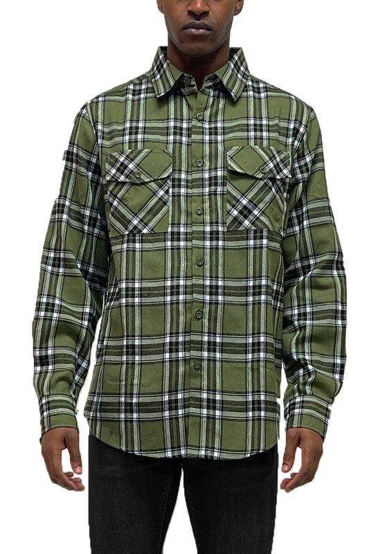 Long Sleeve Flannel Full Plaid Checkered Shirt - VacationGrabs