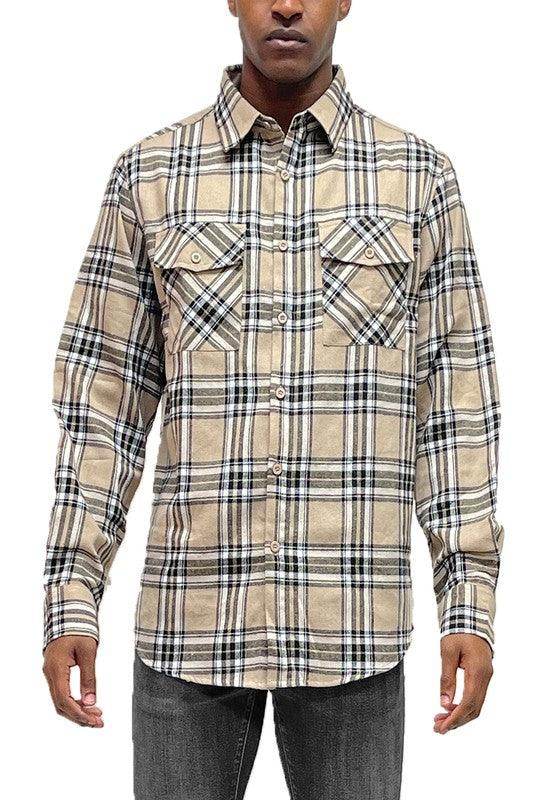 Long Sleeve Flannel Full Plaid Checkered Shirt - VacationGrabs