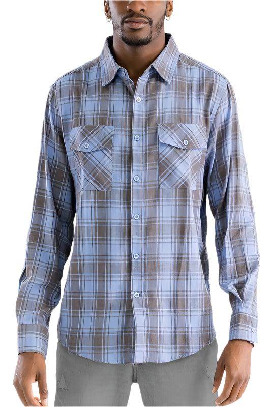 Long Sleeve Flannel Full Plaid Checkered Shirt - VacationGrabs