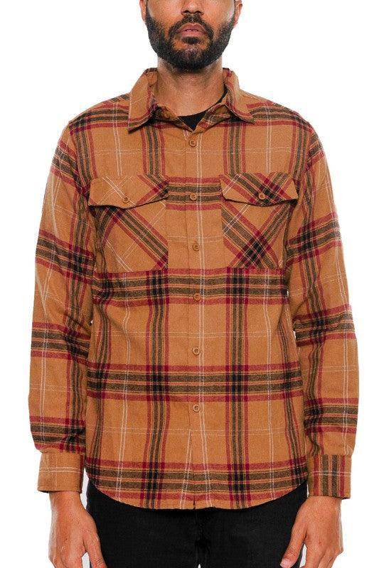 Long Sleeve Flannel Full Plaid Checkered Shirt - VacationGrabs