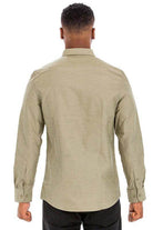 WEIV Men's Long Sleeve Vacation Shirts in Olive Green with a Classic Fit and Button Details