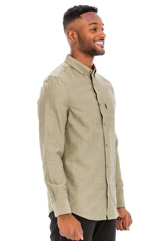 Men's WEIV Long Sleeve Vacation Shirts in Olive Green for a stylish and comfortable look