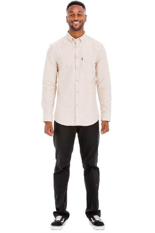 WEIV Men's Long Sleeve Vacation Shirts in Light Beige for Casual Summer Outings