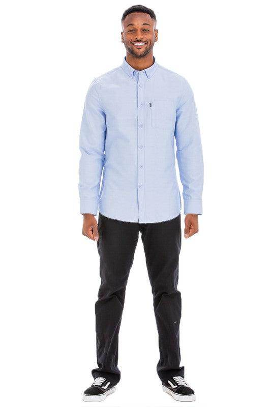 WEIV Men's Long Sleeve Vacation Shirts in Light Blue for Comfortable Casual Style