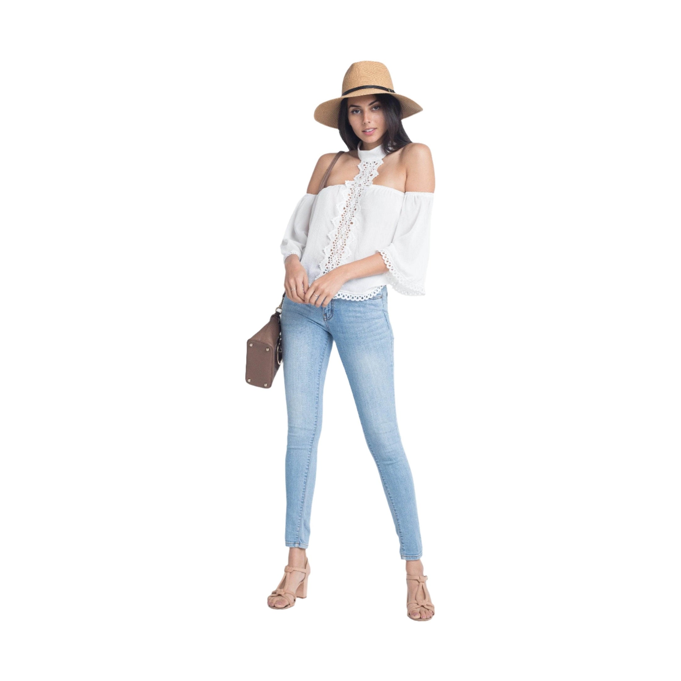 Ivory Felix Women's Long Sleeve Vacation Top with Lace Trim and Stylish Off-Shoulder Design