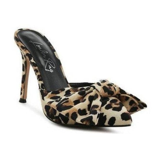 Rag Company bow tie high heel shoes in leopard print with a stylish pointed toe design