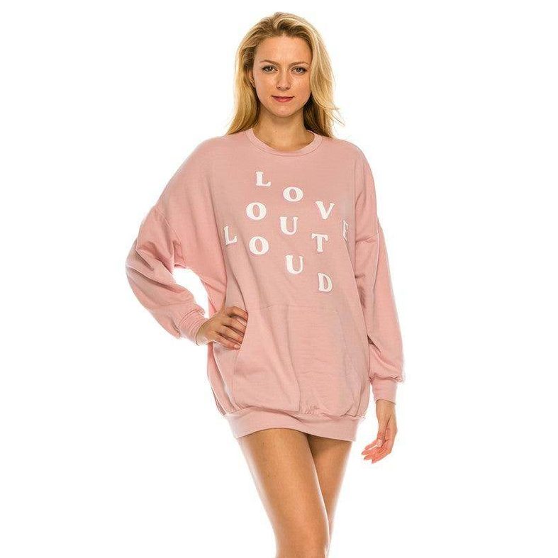 Andante USA Love Out Loud Dress in Soft Pink with Casual Oversized Fit for Comfortable Style