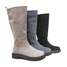 Let's See Style low platform boots for women in three colors: beige, blue, and black for stylish comfort.