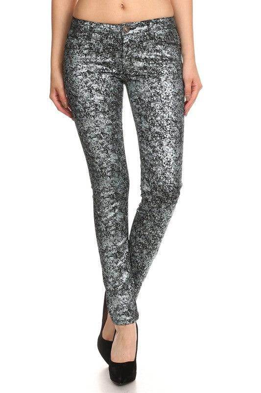 Low Rise Metallic Print Skinny Jeans Pants - VacationGrabs