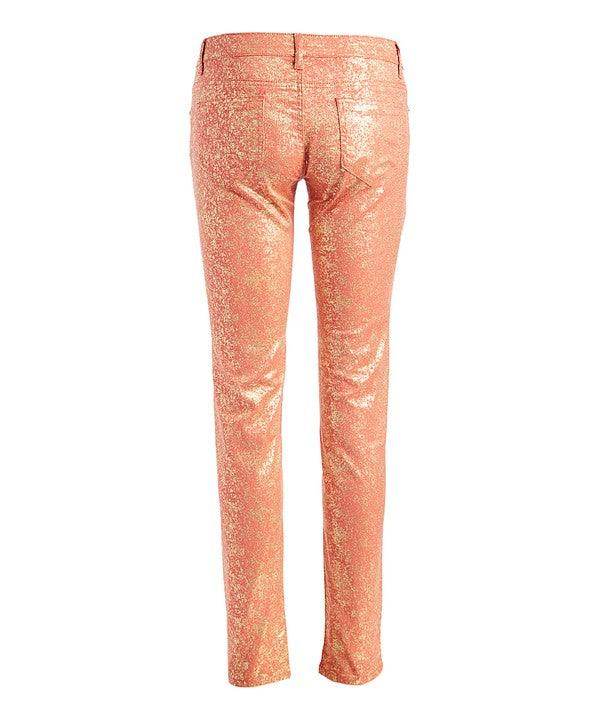 Low Rise Metallic Print Skinny Jeans Pants - VacationGrabs