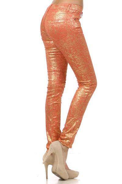 Low Rise Metallic Print Skinny Jeans Pants - VacationGrabs