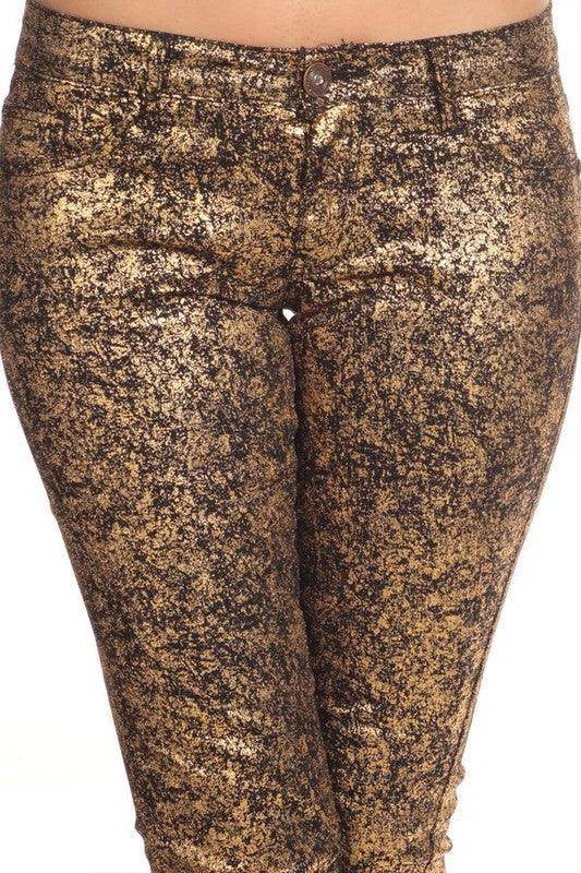 Low Rise Metallic Print Skinny Jeans Pants - VacationGrabs