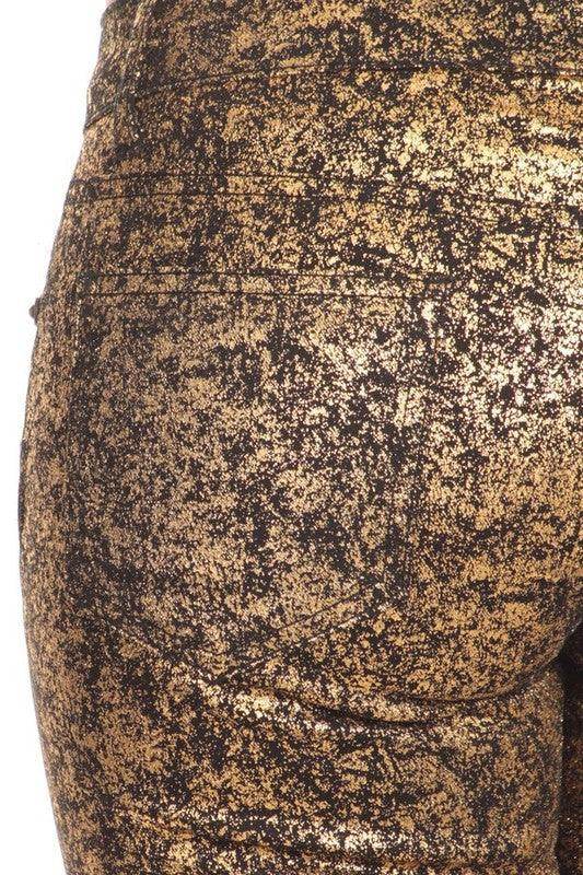 Low Rise Metallic Print Skinny Jeans Pants - VacationGrabs