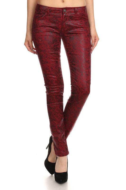 Low Rise Metallic Print Skinny Jeans Pants - VacationGrabs