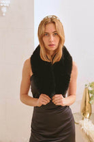 Bella Chic luxury faux fur fashion scarf worn by a model with elegant hairstyle