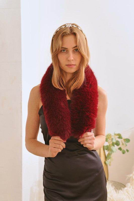 Bella Chic luxury faux fur fashion collar in burgundy, perfect for elegant winter outfits