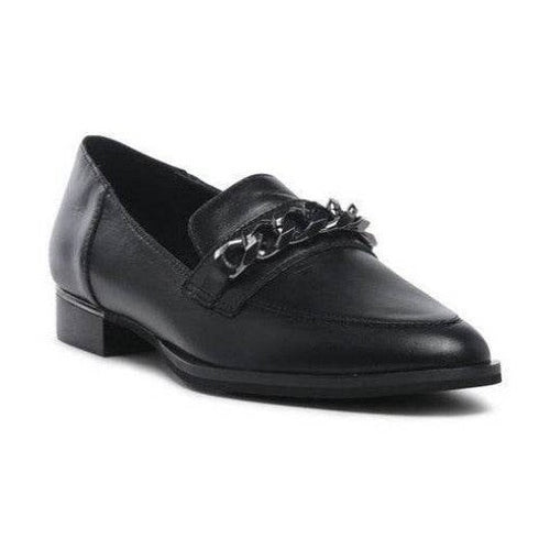 Rag Company luxury leather loafers in black with a stylish chain detail and flat heel