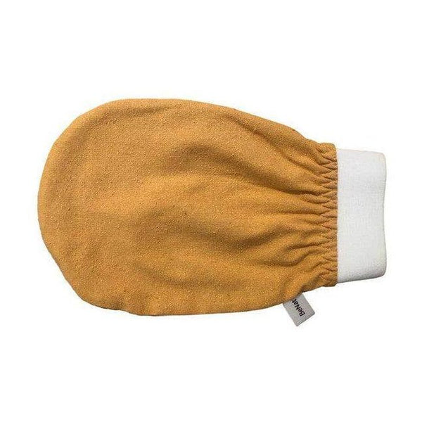 BeNat luxury raw silk bath glove in mustard color for a spa-like bathing experience