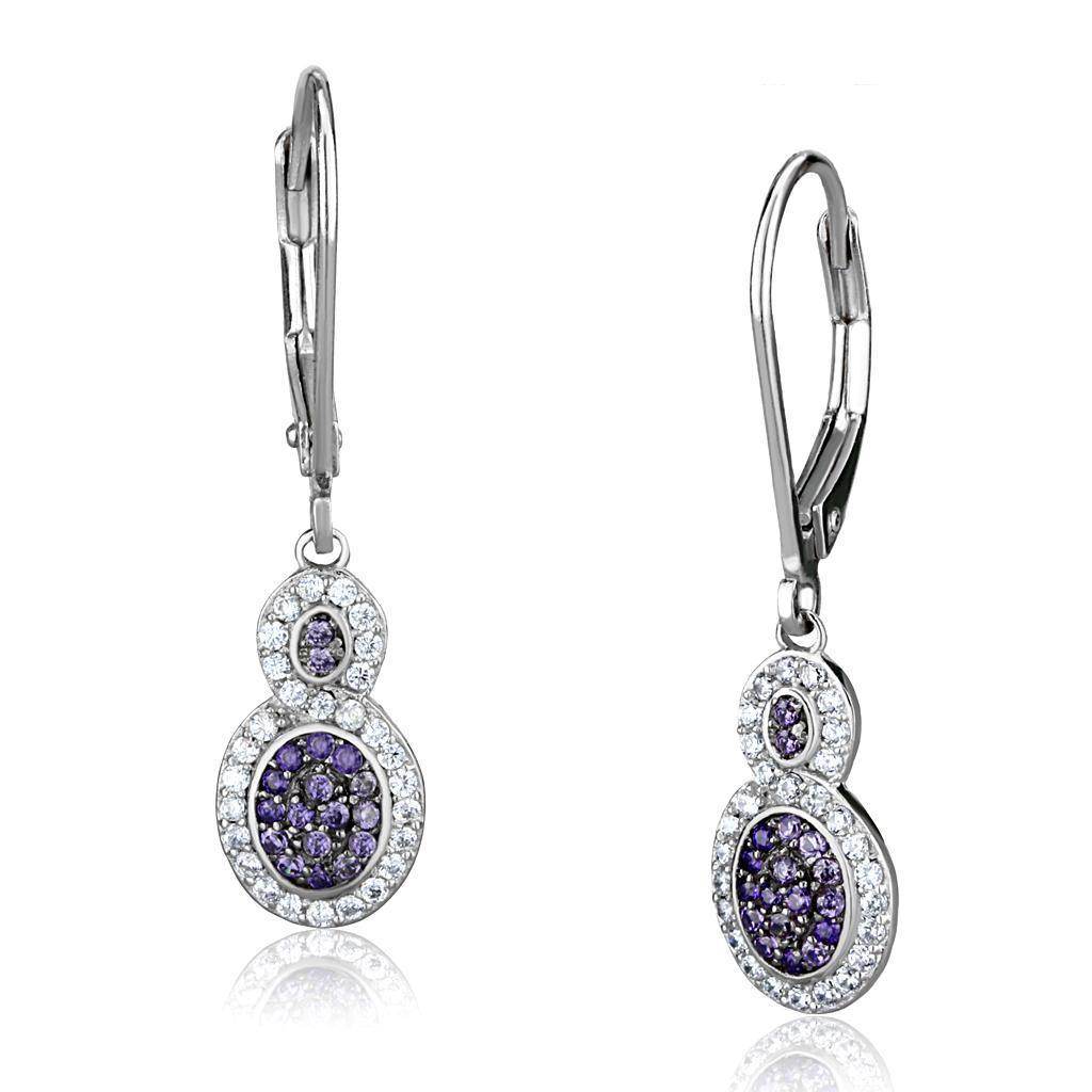 Elegant earrings with purple stones and silver accents, perfect as luxury vacation jewelry for women