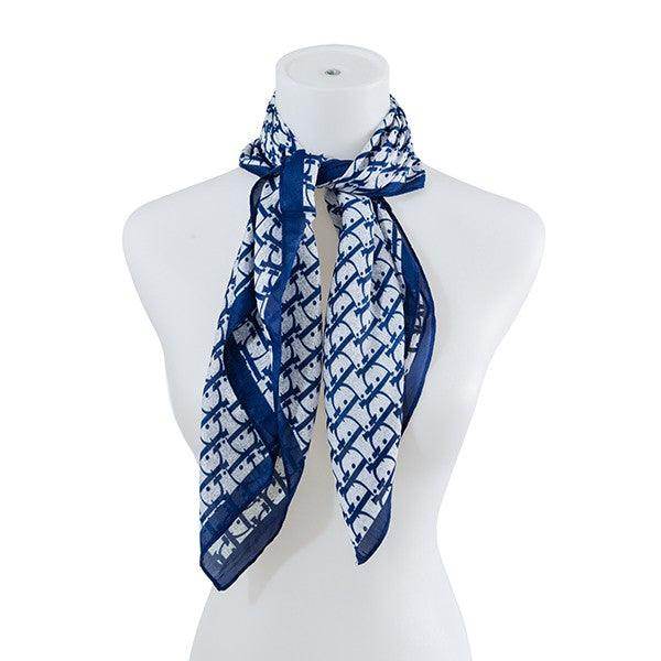 Bella Chic luxury vacation scarf in navy blue with a stylish pattern for elegant summer outfits