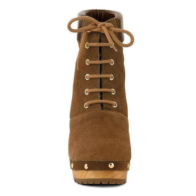 Rag Company Maaya suede boot purchase with lace-up design and stylish wooden heel