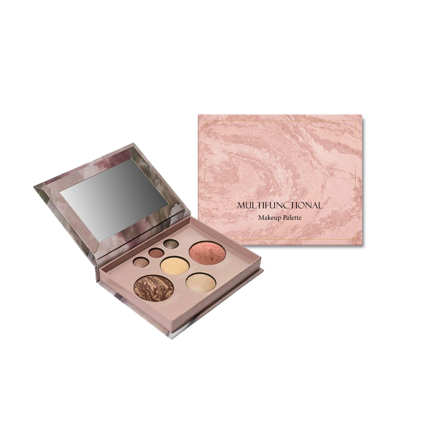 Multifunctional makeup palette, pink marble design, ideal for travel