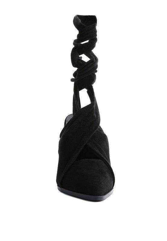 Mama Fav Lace Up High Block Heeled Mules - VacationGrabs