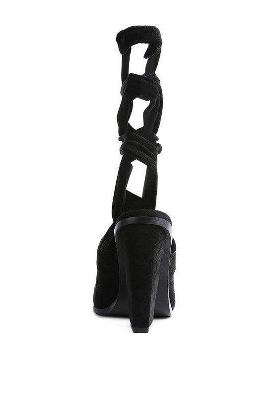 Mama Fav Lace Up High Block Heeled Mules - VacationGrabs