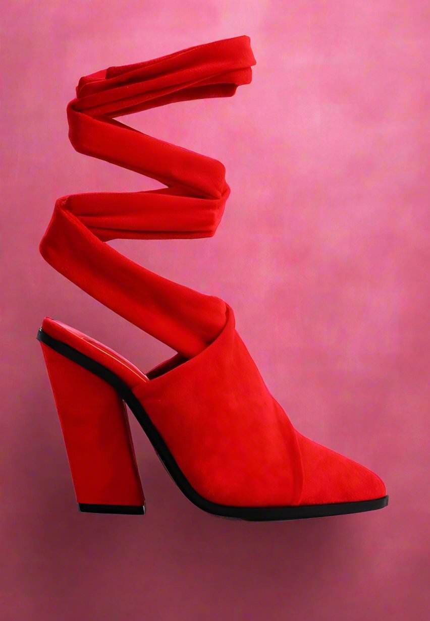 Mama Fav Lace Up High Block Heeled Mules - VacationGrabs