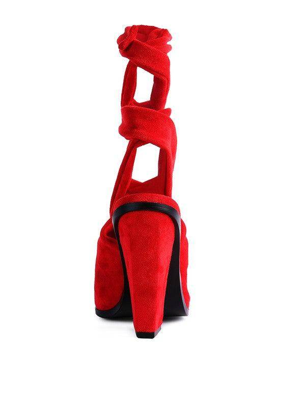 Mama Fav Lace Up High Block Heeled Mules - VacationGrabs