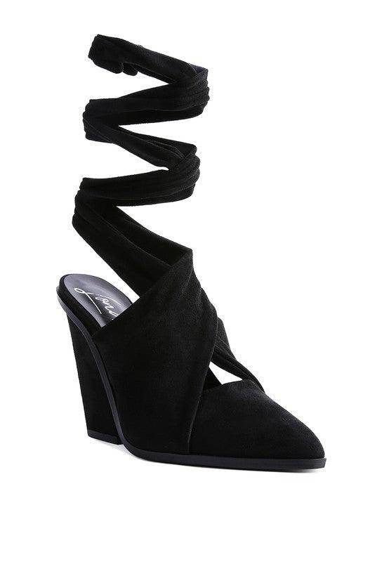 Mama Fav Lace Up High Block Heeled Mules - VacationGrabs