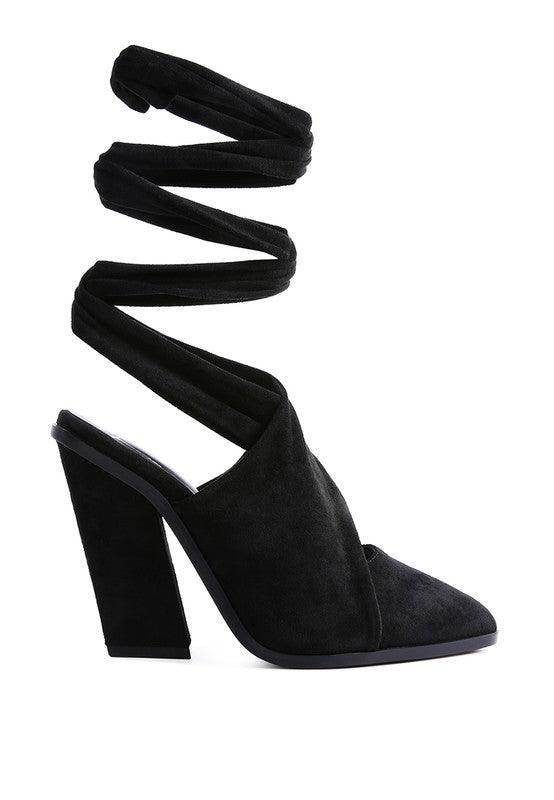 Mama Fav Lace Up High Block Heeled Mules - VacationGrabs