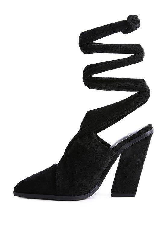 Mama Fav Lace Up High Block Heeled Mules - VacationGrabs