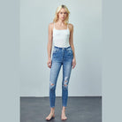 Insane Gene women's trendy skinny jeans for travel in blue with distressed details