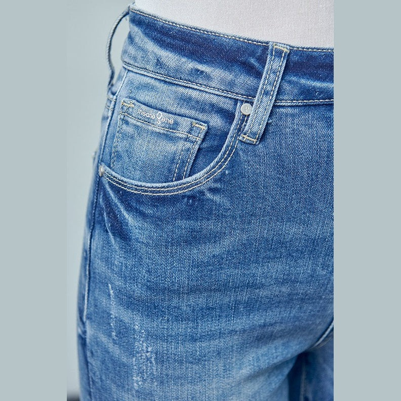 Insane Gene women's trendy skinny jeans for travel in blue denim with front pocket detail